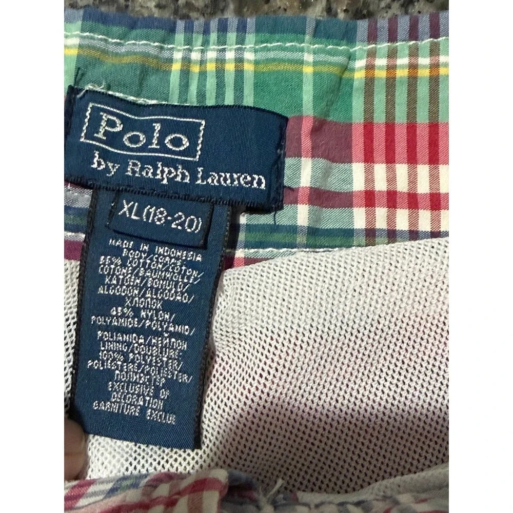 Polo Ralph Lauren Mens XL Plaid Swim Trunks Multi Color Cargo Pocket Mesh‎ Lined